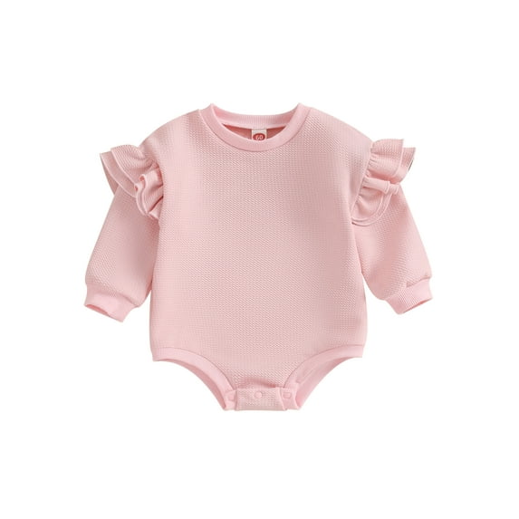 Bagilaanoe Newborn Baby Girl Oversized Romper Sweatshirt Long Sleeve Bodysuits Ruffled Pullover 3M 6M 12M 18M Infant Casual Tee Tops