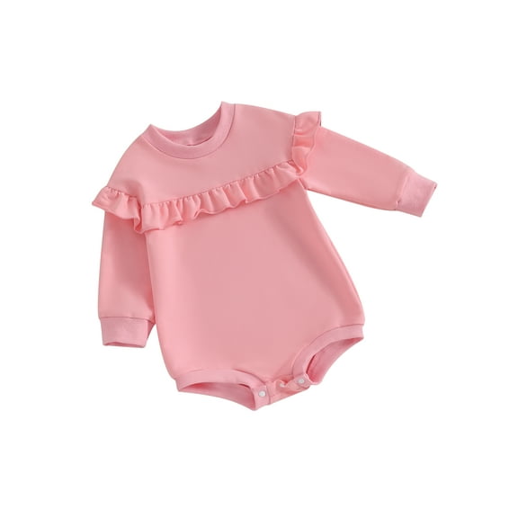 Bagilaanoe Newborn Baby Girl Oversized Romper Sweatshirt Long Sleeve Bodysuits Ruffled Pullover 3M 6M 9M 12M 18M Infant Casual Tee Tops