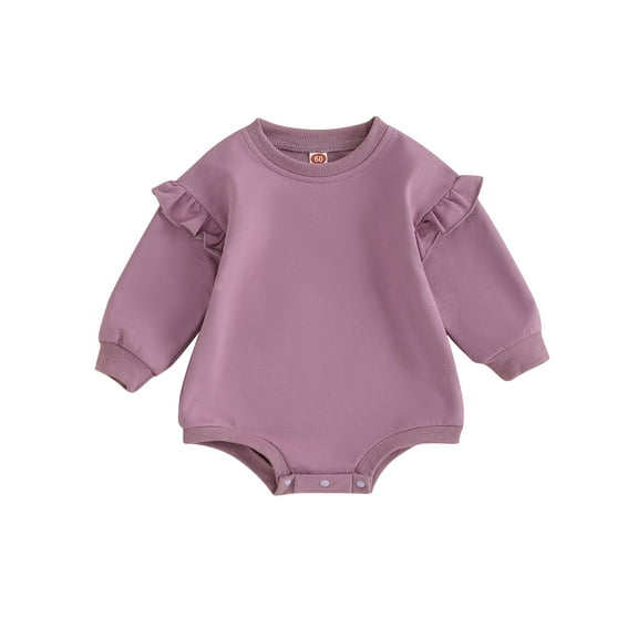 Bagilaanoe Newborn Baby Girl Oversized Romper Sweatshirt Long Sleeve Bodysuits Solid Color Pullover 3M 6M 12M 18M Infant Casual Tee Tops