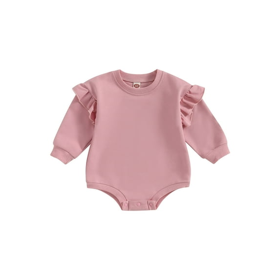 Bagilaanoe Newborn Baby Girl Oversized Romper Sweatshirt Long Sleeve Ruffle Bodysuits Pullover 3M 6M 12M 18M Infant Casual Tee Tops