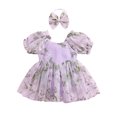 thumbnail image 1 of Bagilaanoe Newborn Baby Girl Romper Dress Embroidery Puff Short Sleeve Bodysuits + Headband 6M 12M 18M 24M Infant Patchwork A-line Dresses, 1 of 9