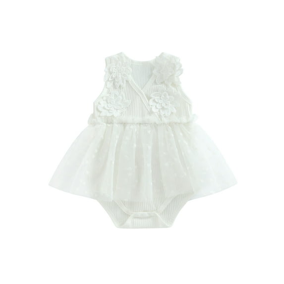 Bagilaanoe Newborn Baby Girl Romper Dress V Neck Flower Sleeveless Bodysuit 3M 6M 12M 18M Infant Patchwork One Piece Jumpsuit