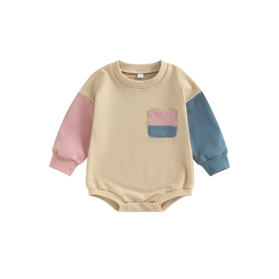 Bagilaanoe Newborn Baby Girl Romper Sweatshirt Long Sleeve Bodysuit Contrast Color Pullover 6M 12M 18M 24M Infant Casual Tee Tops