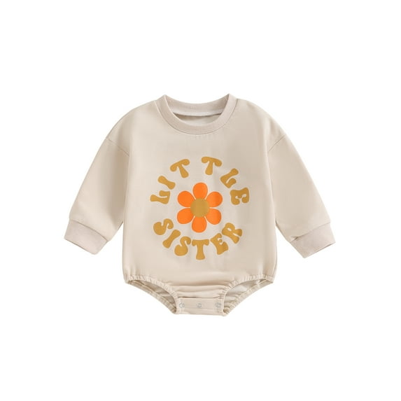 Bagilaanoe Newborn Baby Girl Romper Sweatshirt Long Sleeve Bodysuits Letter Print Pullover 3M 6M 12M 18M 24M Infant Sister Matching Outfits