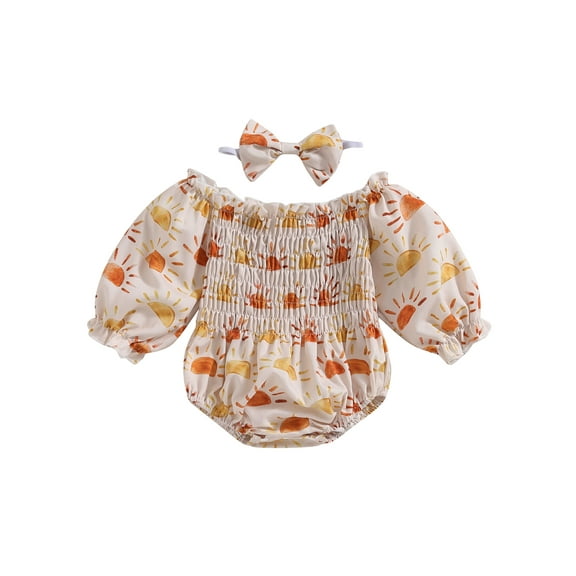 Bagilaanoe Newborn Baby Girl Rompers Cartoon Print Long Sleeve Bodysuit   Headband 3M 6M 12M 18M Infant Fall One Piece Jumpsuit