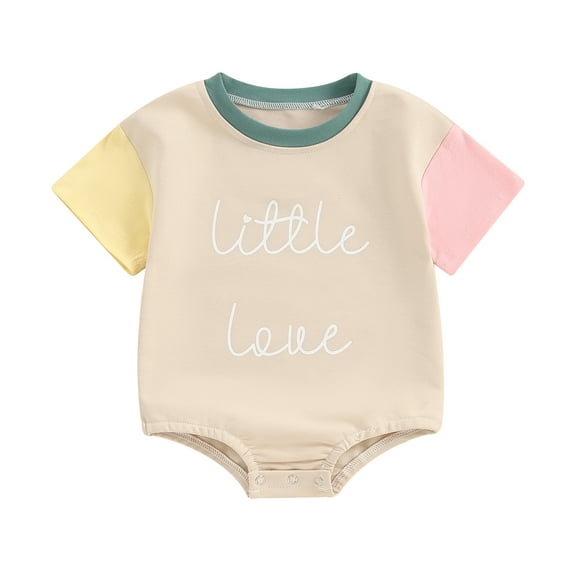Bagilaanoe Newborn Baby Girl Rompers Contrast Color Short Sleeve Bodysuits 3M 6M 12M 18M Infant Casual One Piece Short Jumpsuit