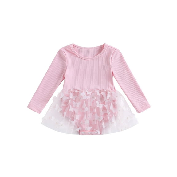 Bagilaanoe Newborn Baby Girl Rompers Dress 3D Butterfly Long Sleeve Bodysuit 6M 12M 18M 24M Infant Tulle A-line Princess Dresses