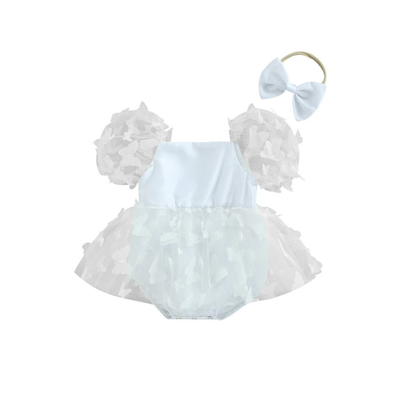 Bagilaanoe Newborn Baby Girl Rompers Dress Butterfly Print Short Sleeve Bodysuit   Headband 3M 6M 12M 18M 24M Infant A-line Princess Dresses