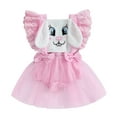 thumbnail image 1 of Bagilaanoe Newborn Baby Girl Rompers Dress Cartoon Print Fly Sleeve Bodysuits 6M 9M 12M 24M Infant Patchwork A-line Dresses, 1 of 7