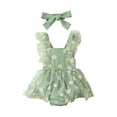 thumbnail image 1 of Bagilaanoe Newborn Baby Girl Rompers Dress Daisy Print Ruffle Sleeve Bodysuit + Headband 3M 6M 9M 12M Infant Summer A-Line Dress, 1 of 8