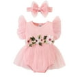 thumbnail image 1 of Bagilaanoe Newborn Baby Girl Rompers Dress Embroidery Fly Sleeve Bodysuit + Headband 3M 6M 9M 12M 18M Infant Tulle A-line Princess Dresses, 1 of 9