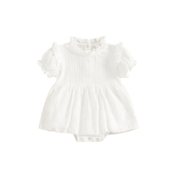 Bagilaanoe Newborn Baby Girl Rompers Dress Floral Embroidered Short Sleeve Bodysuits   Headband 3M 6M 12M 18M Infant A-line Dresses