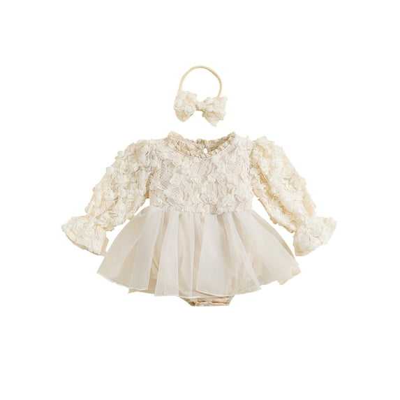 Bagilaanoe Newborn Baby Girl Rompers Dress Floral Long Sleeve Bodysuits + Headband 3M 6M 12M 18M 24M Infant Patchwork A-line Dresses