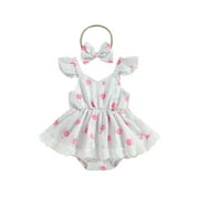 Bagilaanoe Newborn Baby Girl Rompers Dress Floral Print Fly Sleeve Bodysuit + Headband 6M 12M 18M 24M Infant Summer A-line Dresses