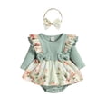 thumbnail image 1 of Bagilaanoe Newborn Baby Girl Rompers Dress Floral Print Long Sleeve Bodysuit + Headband 3M 6M 9M 12M 18M Infant Patchwork Ruffles One Piece Jumpsuit, 1 of 9