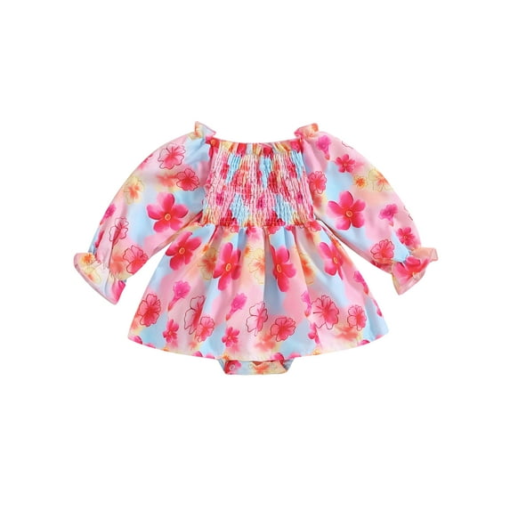 Bagilaanoe Newborn Baby Girl Rompers Dress Floral Print Long Sleeve Bodysuits 6M 12M 18M 24M Infant Fall A-line Dresses