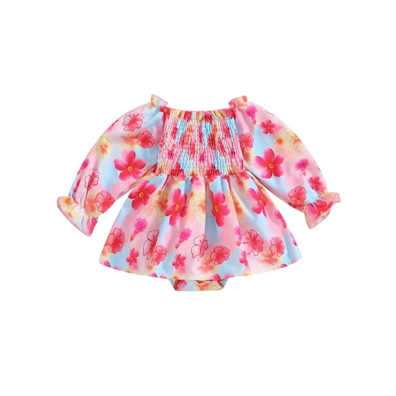 Bagilaanoe Newborn Baby Girl Rompers Dress Floral Print Long Sleeve Bodysuits 6M 12M 18M 24M Infant Fall A-line Dresses