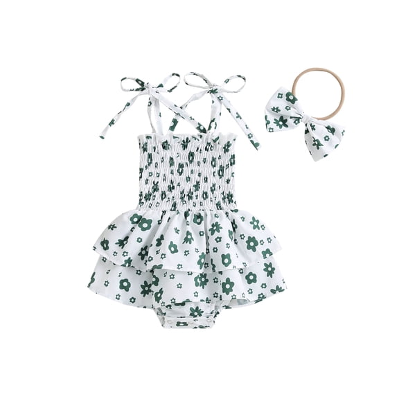 Bagilaanoe Newborn Baby Girl Rompers Dress Floral Print Short Sleeveless Bodysuit   Headband 6M 9M 12M 18M Infant Summer A-Line Dress