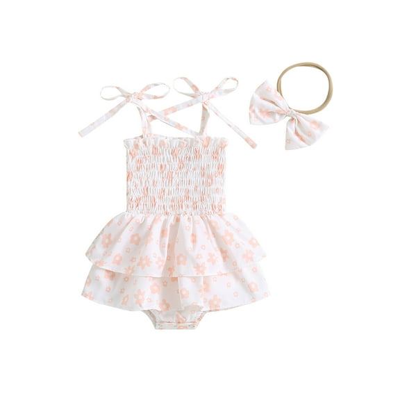 Bagilaanoe Newborn Baby Girl Rompers Dress Floral Print Short Sleeveless Bodysuit   Headband 6M 9M 12M 18M Infant Summer A-Line Dress
