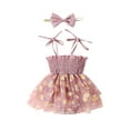 thumbnail image 1 of Bagilaanoe Newborn Baby Girl Rompers Dress Flower Print Sleeveless Bodysuit + Headband 3M 6M 12M 18M Infant Tulle Patchwork A-line Dress, 1 of 7