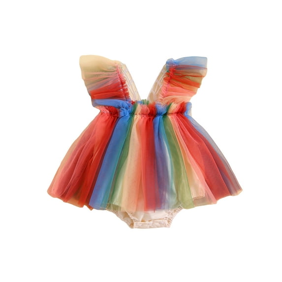 Bagilaanoe Newborn Baby Girl Rompers Dress Fly Sleeve Bodysuits 3M 6M 12M 18M 24M Infant Mesh Patchwork A-line Tulle Skirt Summer Clothes