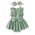 thumbnail image 1 of Bagilaanoe Newborn Baby Girl Rompers Dress Fly Sleeve Bodysuits + Headband 3M 6M 9M 12M 18M Infant Patchwork A-line Dresses, 1 of 9