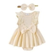 thumbnail image 1 of Bagilaanoe Newborn Baby Girl Rompers Dress Fly Sleeve Bodysuits + Headband 3M 6M 9M 12M 18M Infant Patchwork A-line Dresses, 1 of 9