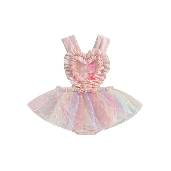 Bagilaanoe Newborn Baby Girl Rompers Dress Heart Sleeveless Bodysuits 3M 6M 12M 18M Infant Ruffled Tulle Patchwork A-line Princess Dresses