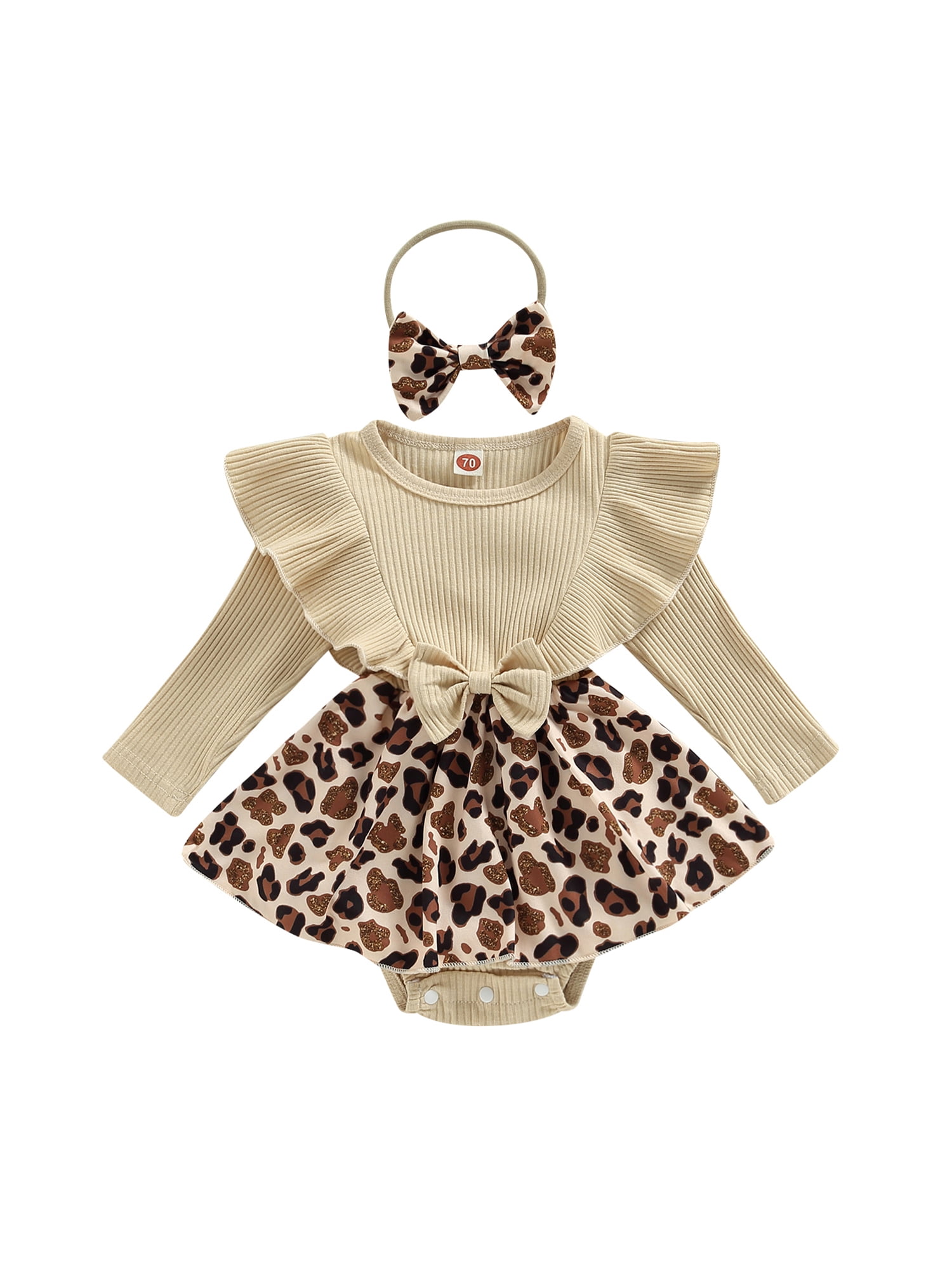 Bagilaanoe Newborn Baby Girl Rompers Dress Leopard Print Long
