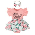 thumbnail image 1 of Bagilaanoe Newborn Baby Girl Rompers Dress Letter Print Short Sleeve Skirt Bodysuit 3M 6M 9M 12M 18M Infant Patchwork One Piece Jumpsuit, 1 of 9