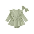 thumbnail image 1 of Bagilaanoe Newborn Baby Girl Rompers Dress Long Sleeve Bodysuit + Headband 3M 6M 9M 12M 18M Infant Fall A-line Dress, 1 of 9
