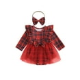 thumbnail image 1 of Bagilaanoe Newborn Baby Girl Rompers Dress Plaid Long Sleeve Bodysuit + Headband 3M 6M 12M 18M Infant Fall Mesh Patchwork A-line Dresses, 1 of 9