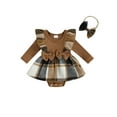 thumbnail image 1 of Bagilaanoe Newborn Baby Girl Rompers Dress Plaid Print Long Sleeve Bodysuit + Headband 3M 6M 12M 18M Infant Patchwork A-line Dresses, 1 of 9