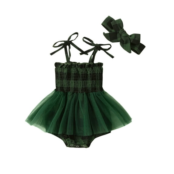 Bagilaanoe Newborn Baby Girl Rompers Dress Plaid Sleeveless Bodysuit + Headband 3M 6M 9M 12M 18M Infant Tulle Patchwork A-line Dresses