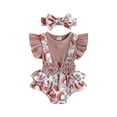 thumbnail image 1 of Bagilaanoe Newborn Baby Girl Rompers Dress Print Fly Sleeve Bodysuit + Headband 3M 6M 9M 12M 18M Infant Patchwork One Piece Jumpsuit, 1 of 9