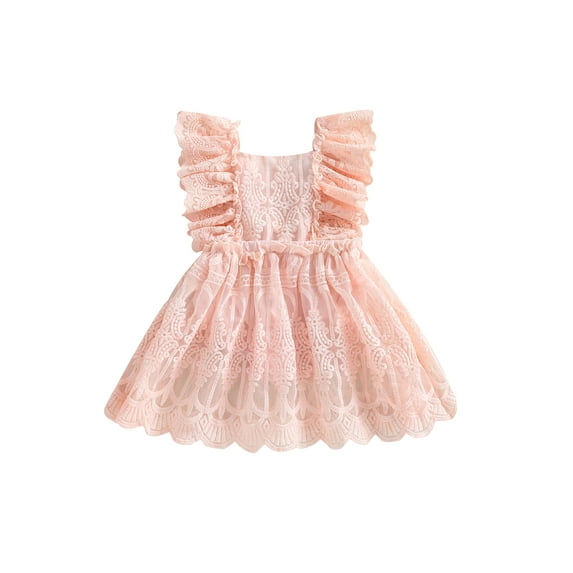 Bagilaanoe Newborn Baby Girl Rompers Dress Ruffle Sleeve Backless Bodysuit 6M 9M 12M 24M Infant Lace Patchwork A-Line Dress