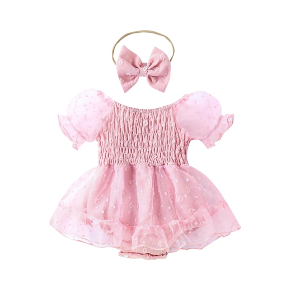 Bagilaanoe Newborn Baby Girl Rompers Dress Short Puff Sleeve Bodysuits 3M 6M 12M 18M Infant Tulle Patchwork A-line Dresses