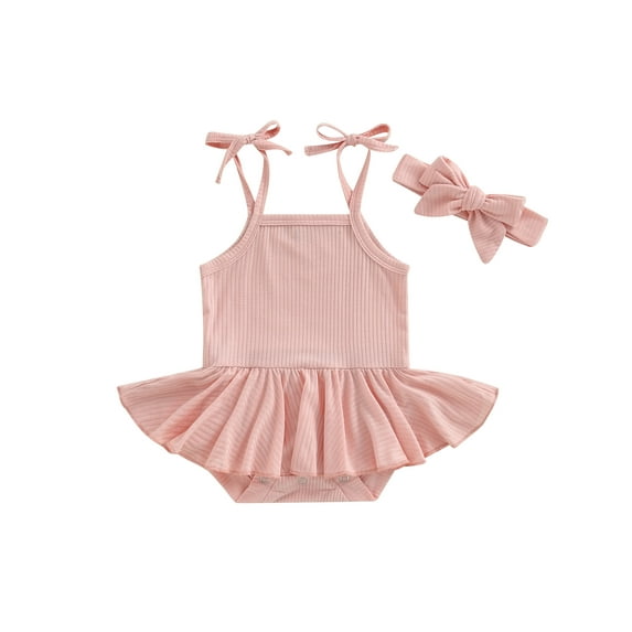 Bagilaanoe Newborn Baby Girl Rompers Dress Sleeveless Bodysuit + Headband 3M 6M 12M 18M 24M Infant Summer A-line Dresses