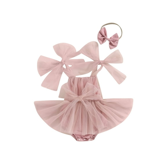 Bagilaanoe Newborn Baby Girl Rompers Dress Sleeveless Bodysuit + Headband 3M 6M 12M 18M Infant Tulle Patchwork A-line Dresses
