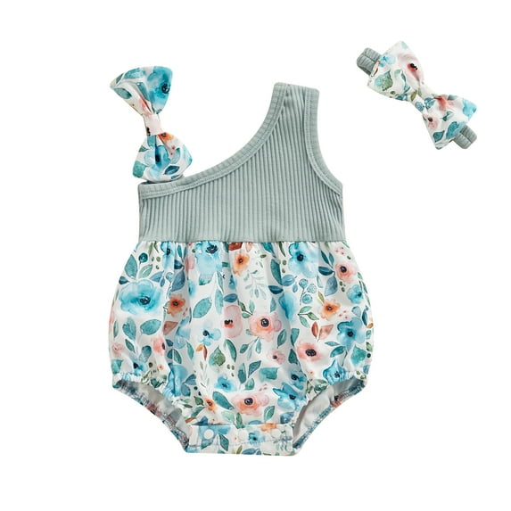 Bagilaanoe Newborn Baby Girl Rompers Floral/Butterfly Print Sleeveless Bodysuits + Headband 3M 6M 12M 18M Infant Summer One Piece Jumpsuit