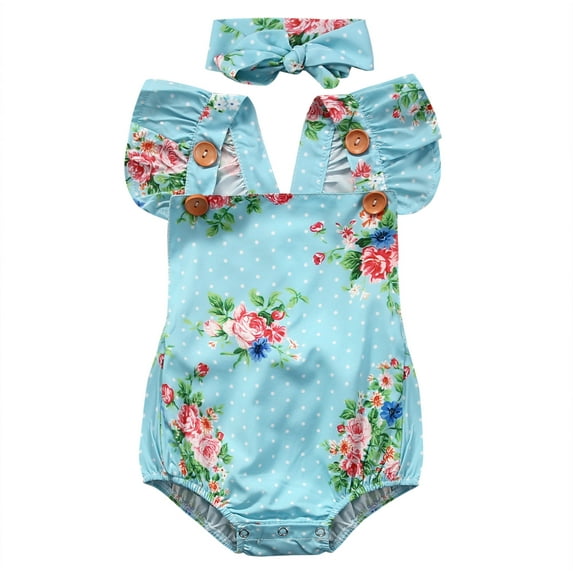 Bagilaanoe Newborn Baby Girl Rompers Floral Print Fly Sleeve Bodysuit 6M 12M 18M 24M Infant Summer One Piece Jumpsuit