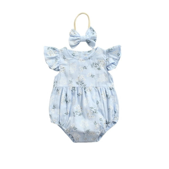 Bagilaanoe Newborn Baby Girl Rompers Floral Print Fly Sleeve Bodysuits   Headband 6M 12M 18M 24M Infant Casual One Piece Short Jumpsuit