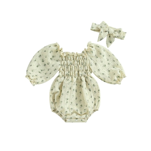 Bagilaanoe Newborn Baby Girl Rompers Floral Print Long Puff Sleeve  Bodysuit   Headband 3M 6M 12M 18M Infant One Piece Jumpsuit