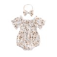 thumbnail image 1 of Bagilaanoe Newborn Baby Girl Rompers Floral Print Puff Sleeve Bodysuit + Headband 6M 9M 12M 24M Infant Summer One Piece Jumpsuit, 1 of 8