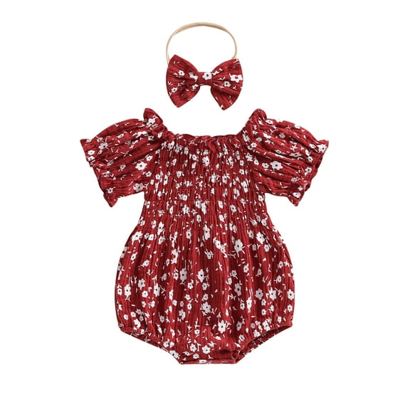 Bagilaanoe Newborn Baby Girl Rompers Floral Print Puff Sleeve Bodysuit   Headband 6M 9M 12M 24M Infant Summer One Piece Jumpsuit
