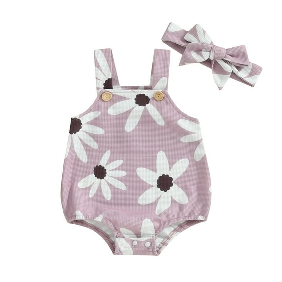 Bagilaanoe Newborn Baby Girl Rompers Floral Print Sleeveless Bodysuit + Headband 3M 6M 9M 12M Infant Summer One Piece Jumpsuit