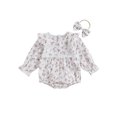 thumbnail image 1 of Bagilaanoe Newborn Baby Girl Rompers Flower Long Sleeve Bodysuit + Headband 6M 12M 18M 24M Infant Ruffle One Piece Jumpsuit, 1 of 8