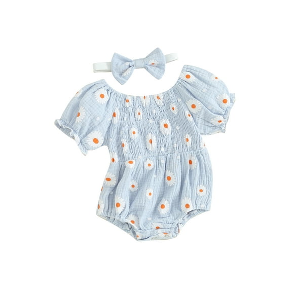Bagilaanoe Newborn Baby Girl Rompers Flower Print Short Sleeve Bodysuit   Headband 6M 12M 18M 24M Infant Summer One Piece Jumpsuit