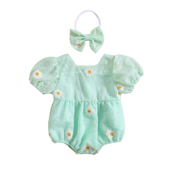 Bagilaanoe Newborn Baby Girl Rompers Flower Print Short Sleeve Bodysuit + Headband 6M 12M 18M 24M Infant Summer One Piece Jumpsuit