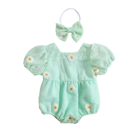 Bagilaanoe Newborn Baby Girl Rompers Flower Print Short Sleeve Bodysuit + Headband 6M 12M 18M 24M Infant Summer One Piece Jumpsuit